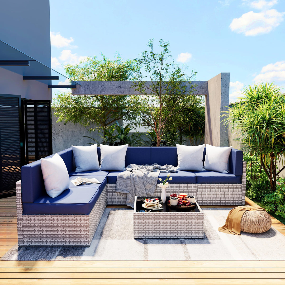 Pamapic 7-piece outdoor sectional in gray rattan for durable all-weather seating