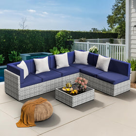 Pamapic navy blue cushion close-up showing removable washable covers
