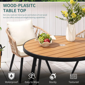 Pamapic weather-resistant PE rattan and iron frame withstands outdoor conditions.