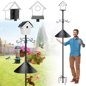PAMASE 95-inch bird feeder pole with squirrel baffle keeps bird food secure.