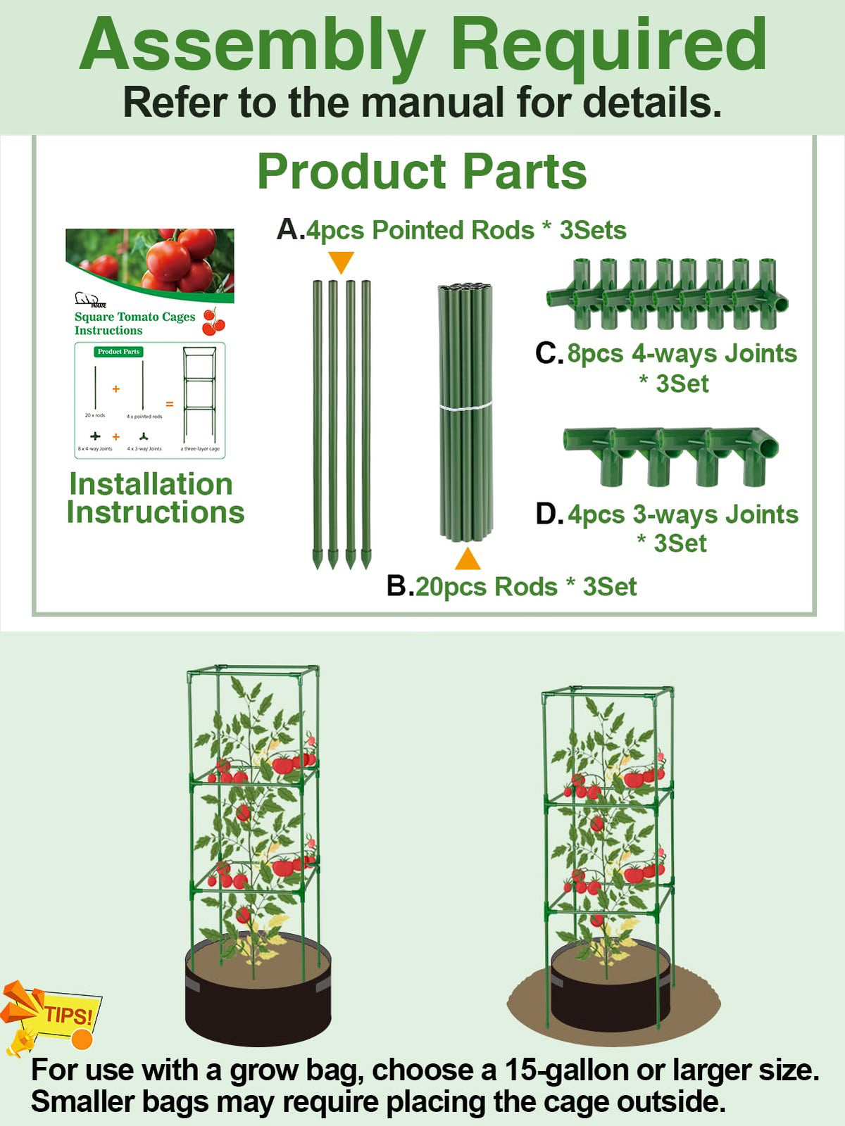 PAMASE adjustable height trellis adapting to plant growth stages
