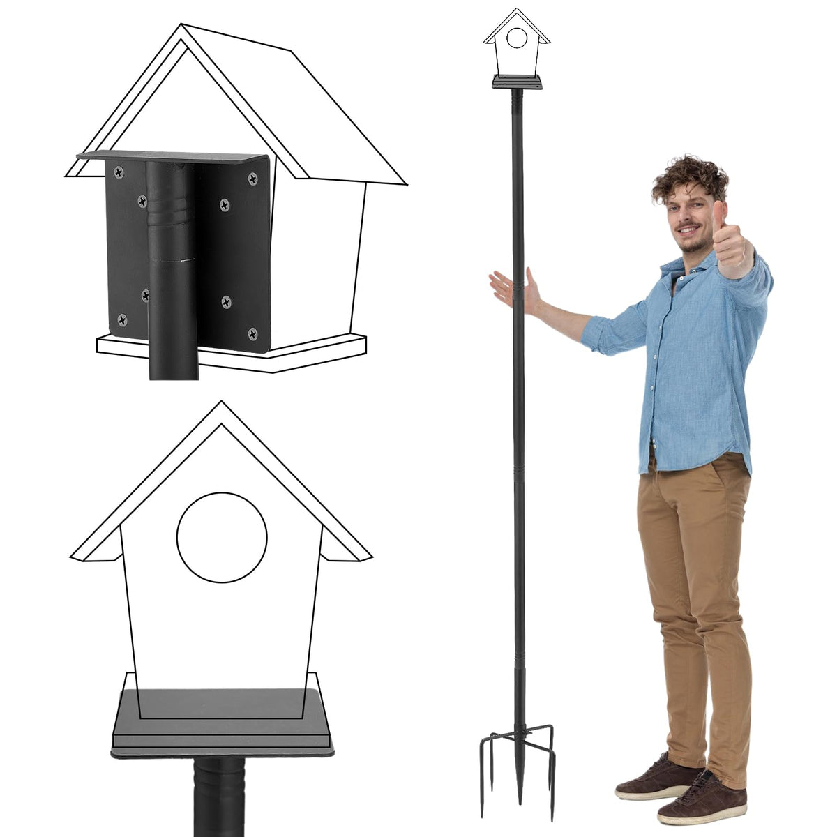 PAMASE Bird Feeder Pole with 5-prong base provides soil stability for gardens
