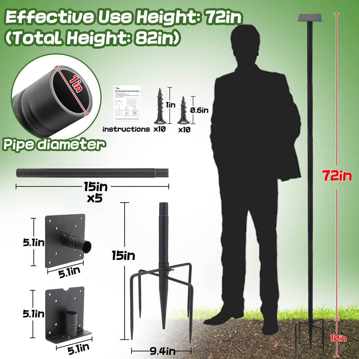 PAMASE 82-inch tall pole allows adjustable reach for feeding stations