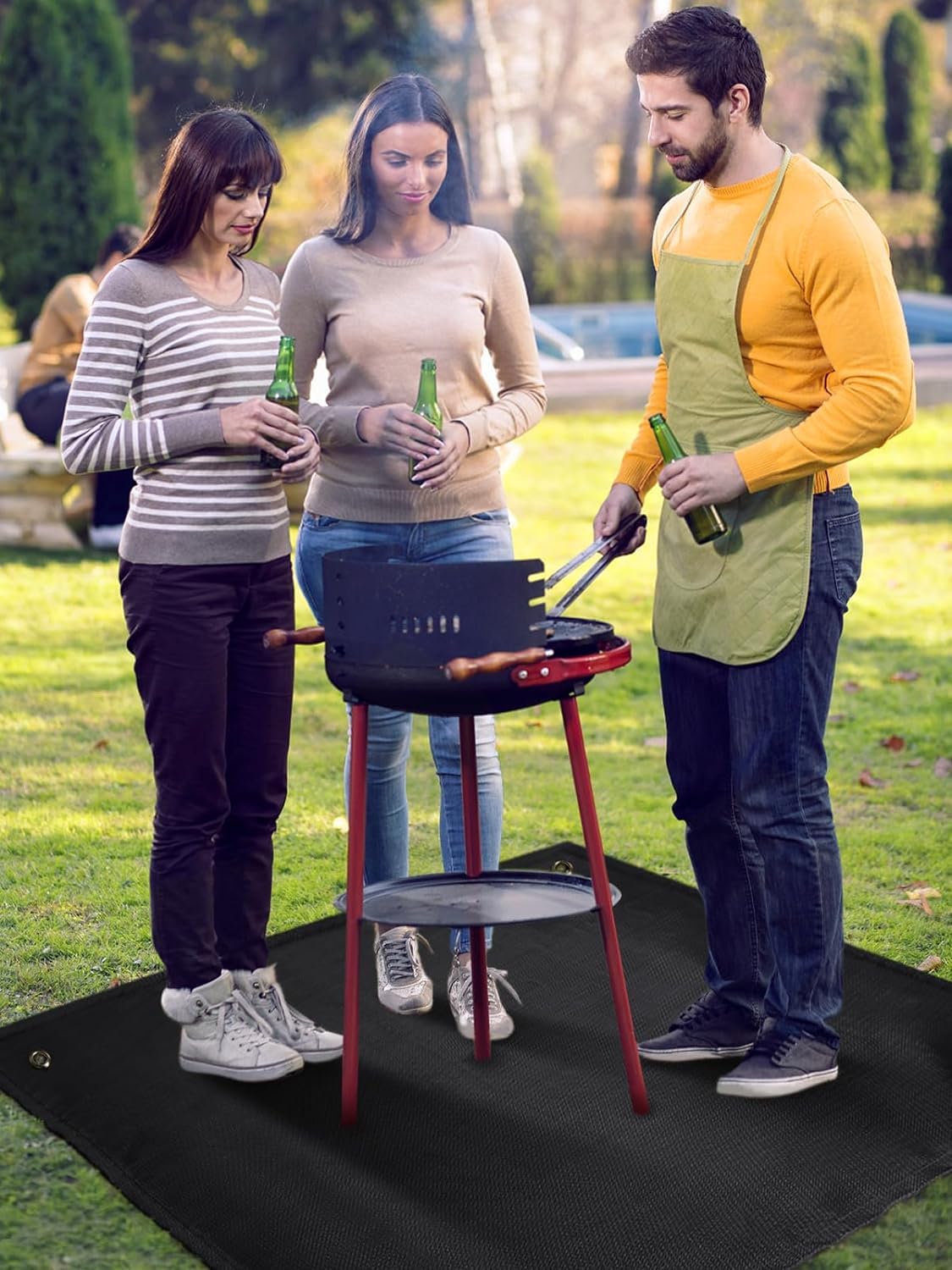 PAMASE fire pit mat folds into a storage bag for portability