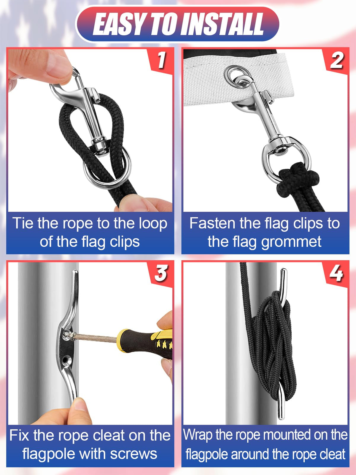 Pamase kit includes easy installation steps for DIY flagpole repair.