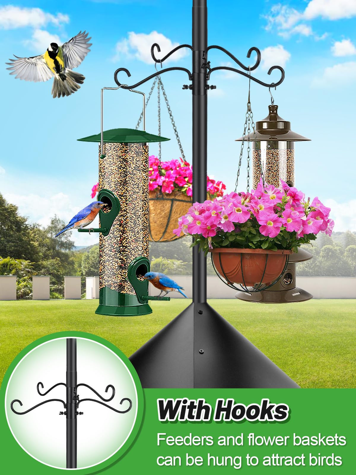 PAMASE height-adjustable pole assembly reaches up to 95 inches for birds.