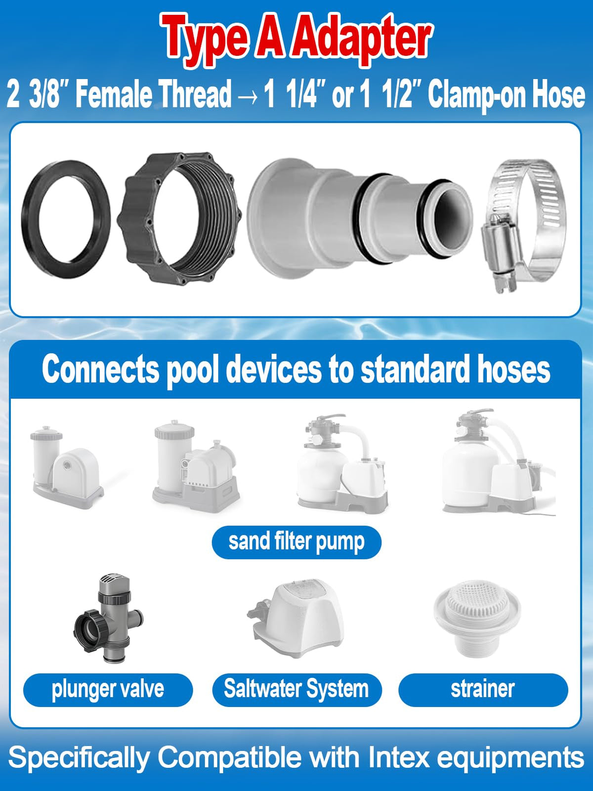 PAMASE B-type adapter supports dual-threaded fittings for versatile pool hose connections
