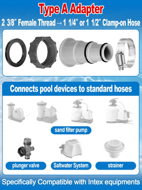 PAMASE B-type adapter supports dual-threaded fittings for versatile pool hose connections