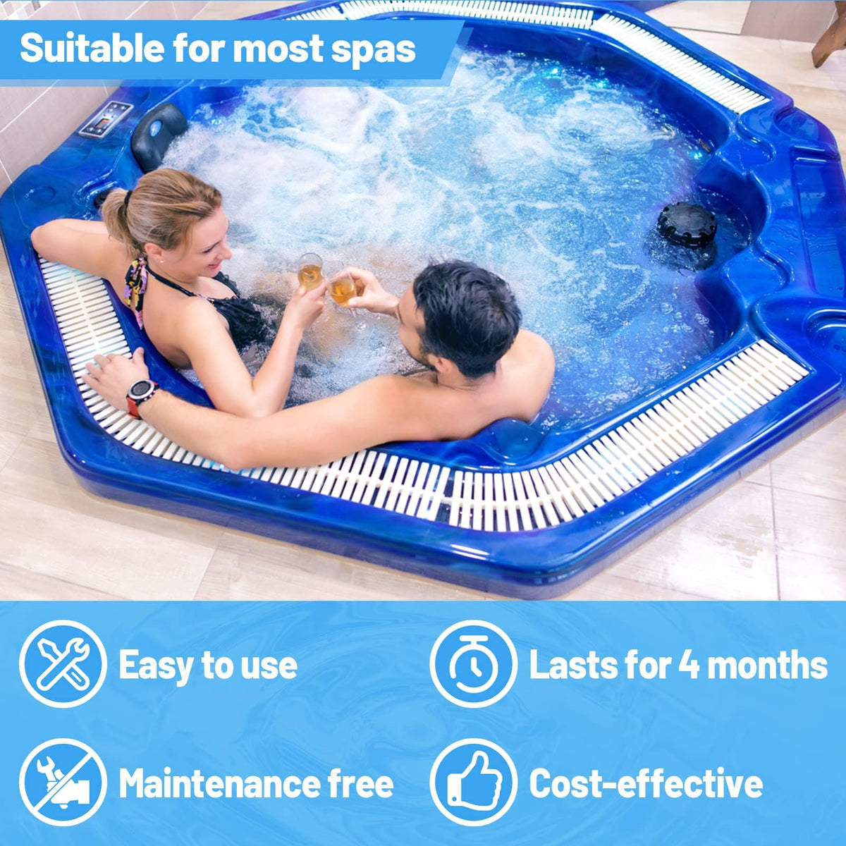 PAMASE mineral sticks placed in spa filter for easy maintenance.
