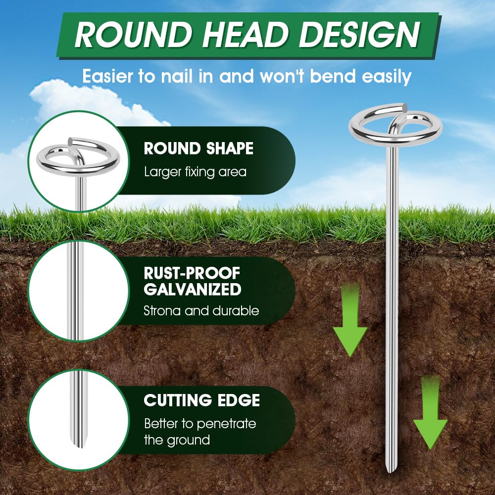 Versatile Pamofuper stakes securing landscape fabric, tarps, and weed mats.