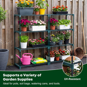 Panana 4-tier greenhouse shelving, front view, strong shelves for plants and trays.