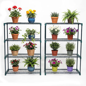 Panana 4-tier greenhouse shelving, side view, sturdy steel frame for durable outdoor use.