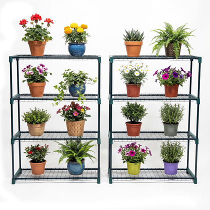 Panana 4-tier greenhouse shelving, side view, sturdy steel frame for durable outdoor use.