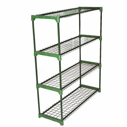 Panana greenhouse staging 4-tier double pack for sturdy plant and tool storage.