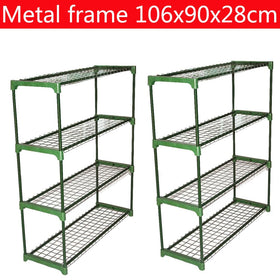 Panana lean-to greenhouse organizer helps keep pots and tools neatly stored.