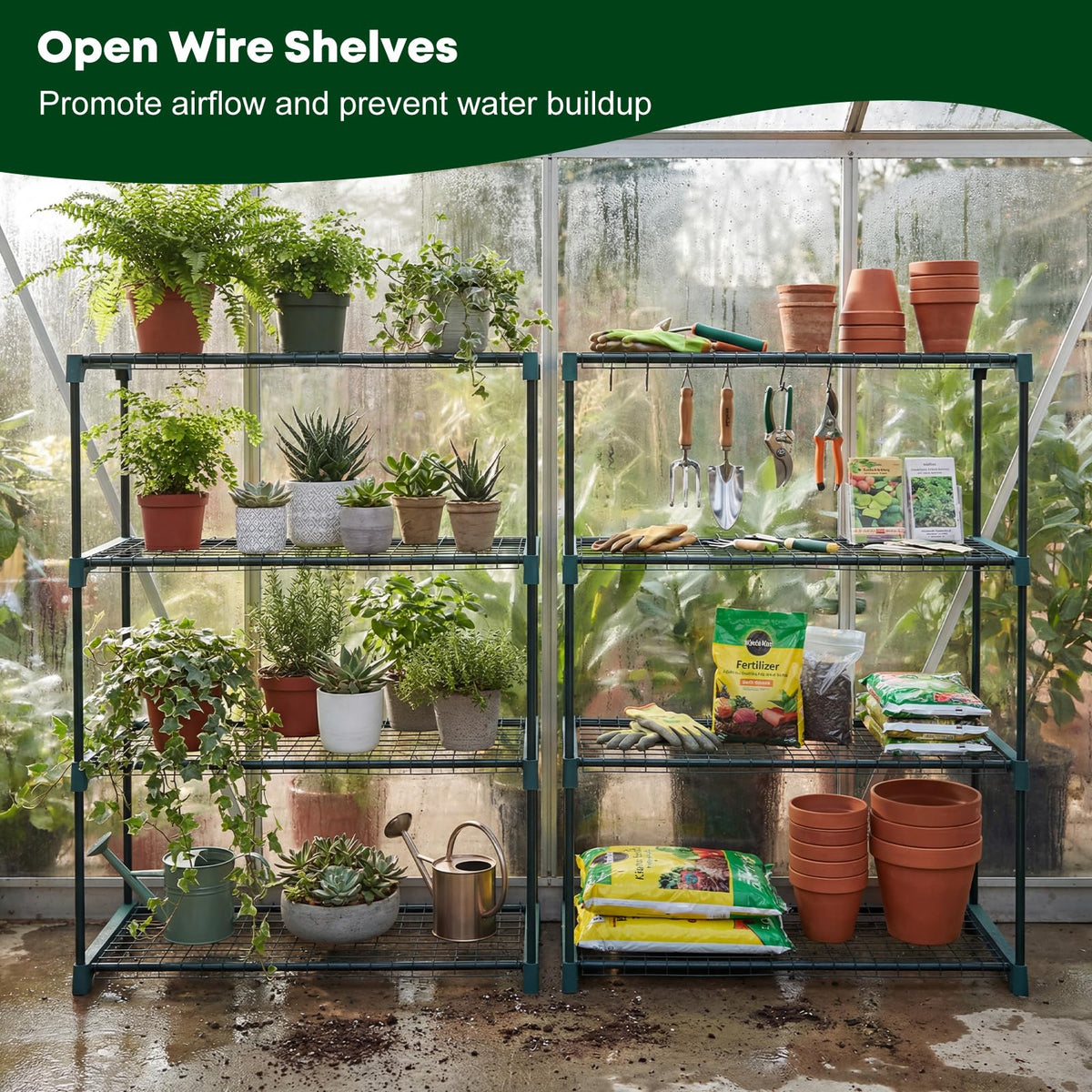 Panana plant racks two-pack, easy assembly, adds garden organization.