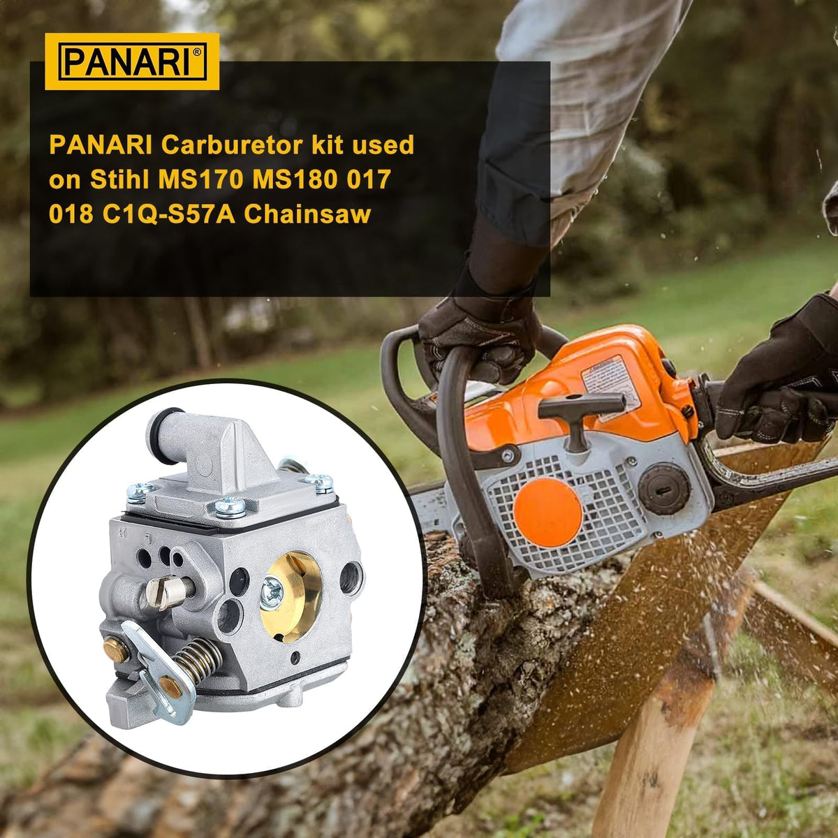 Panari MS170 carburetor side view highlighting durable brass components