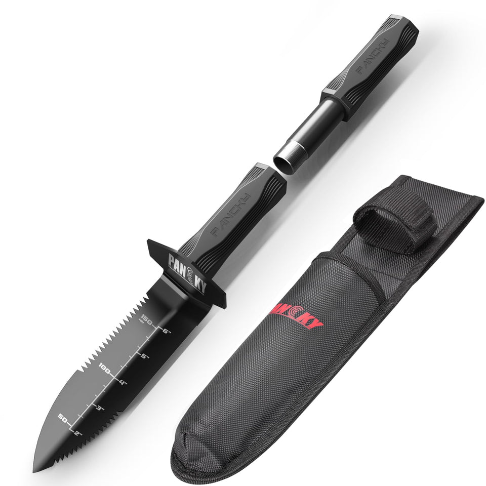 PANCKY metal detector shovel with extended handle for comfortable, versatile digging.