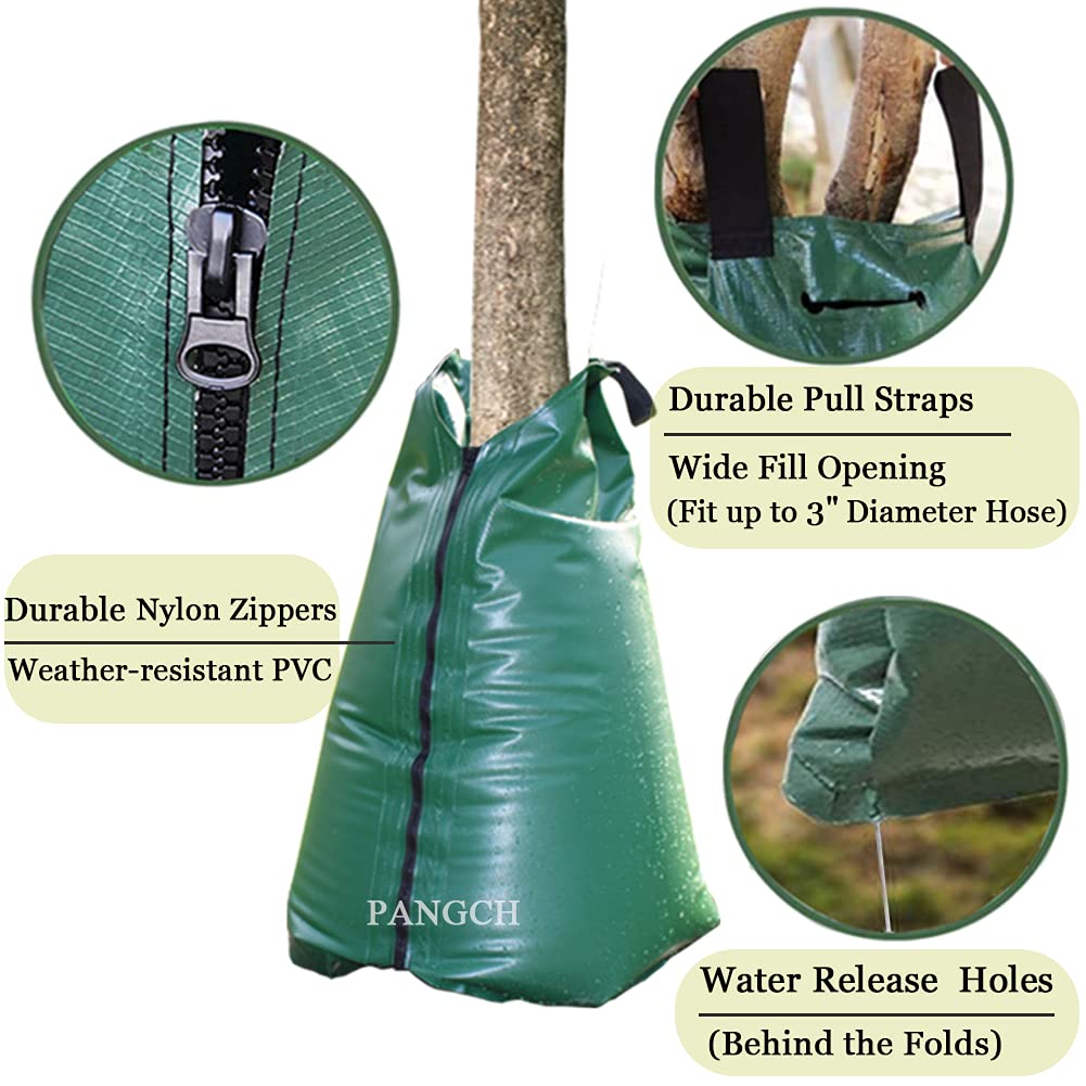 PANGCH tree watering bag zipper closure detail illustrating secure fit and reduced evaporation.