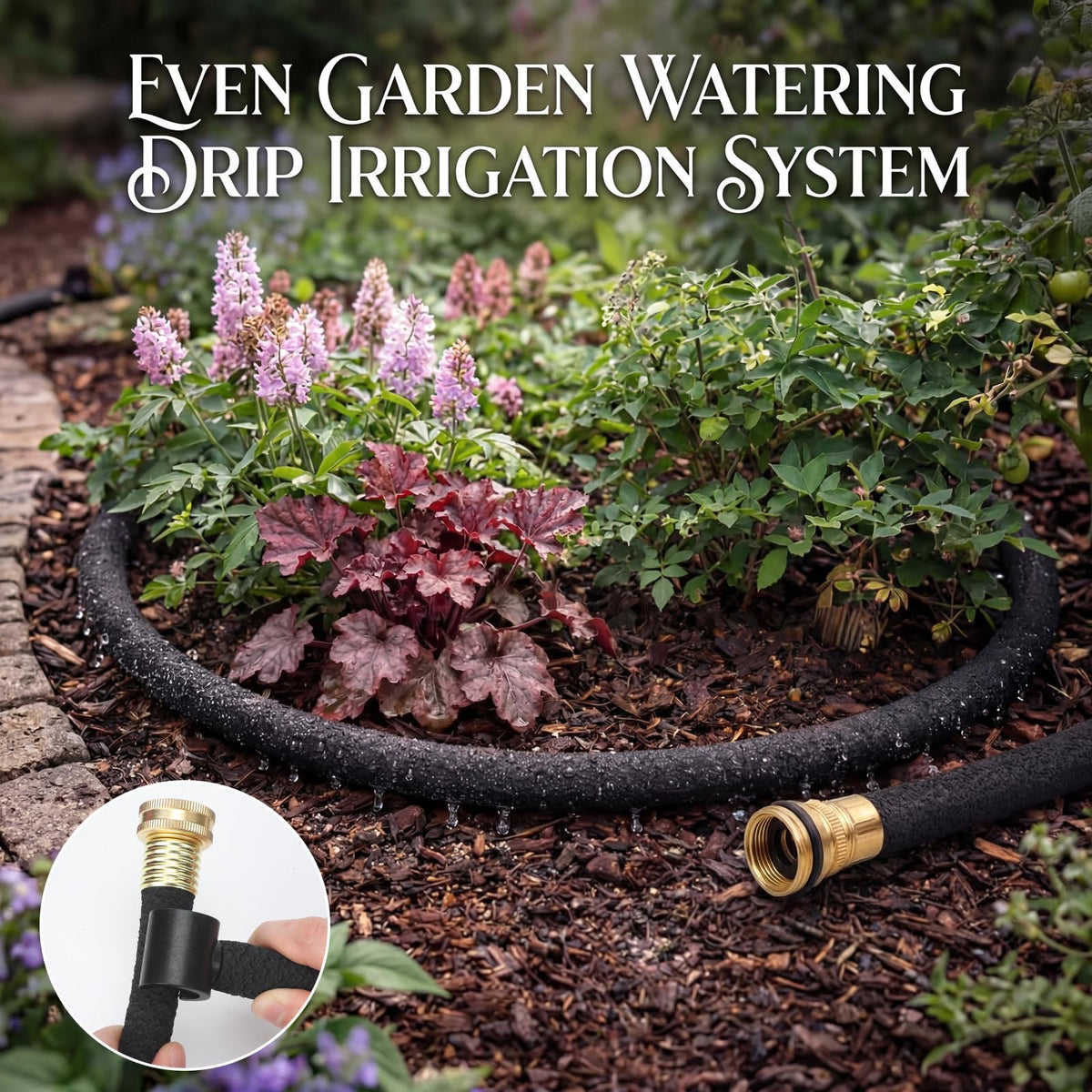 Pangda ring soaker hose delivering even moisture to beds and shrubs