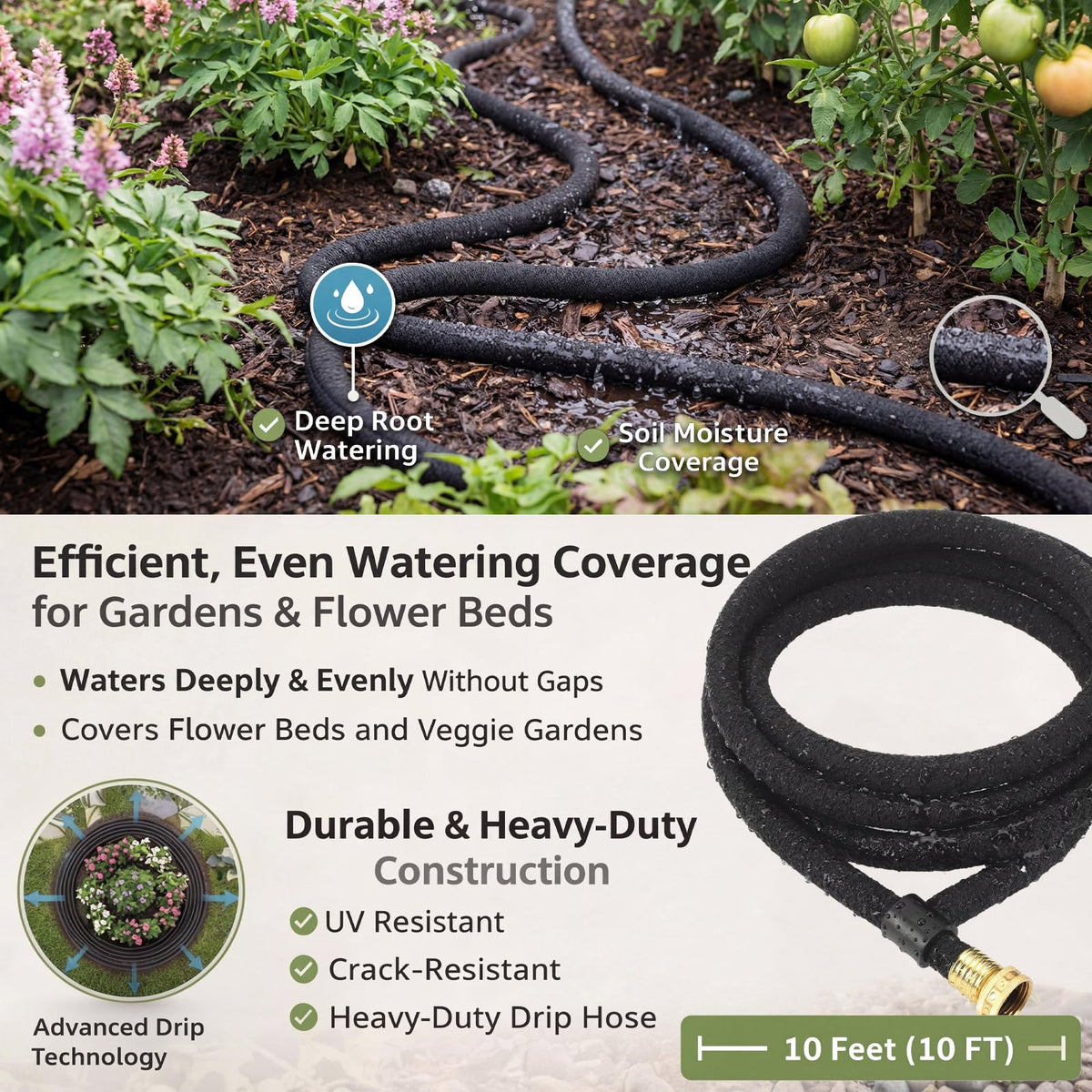 Pangda 5/8 inch drip hose showing root-zone irrigation in action