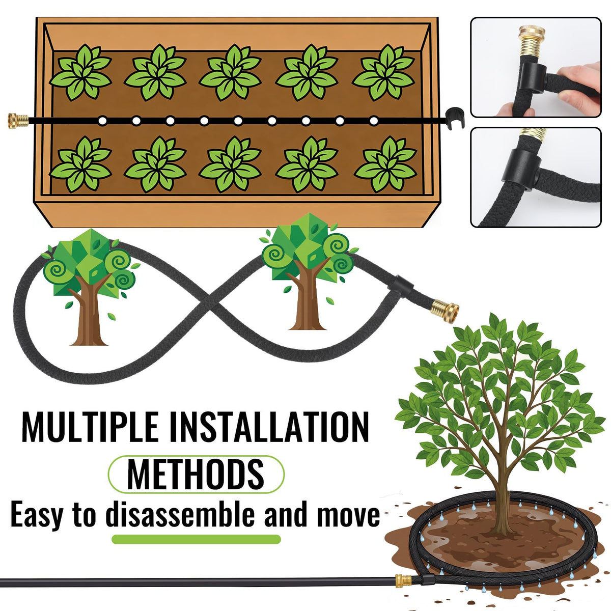 Pangda ring soaker setup around garden plants for easy installation