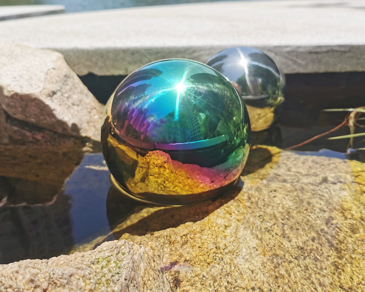 Pangmao glass-free mirror ball works indoors or outdoors as a decor accent.