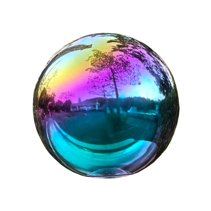 Pangmao rainbow gazing globe mirror ball reflects surroundings for a brighter outdoor focal point.