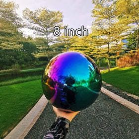 Pangmao rainbow globe enhances garden or patio with colorful reflections.