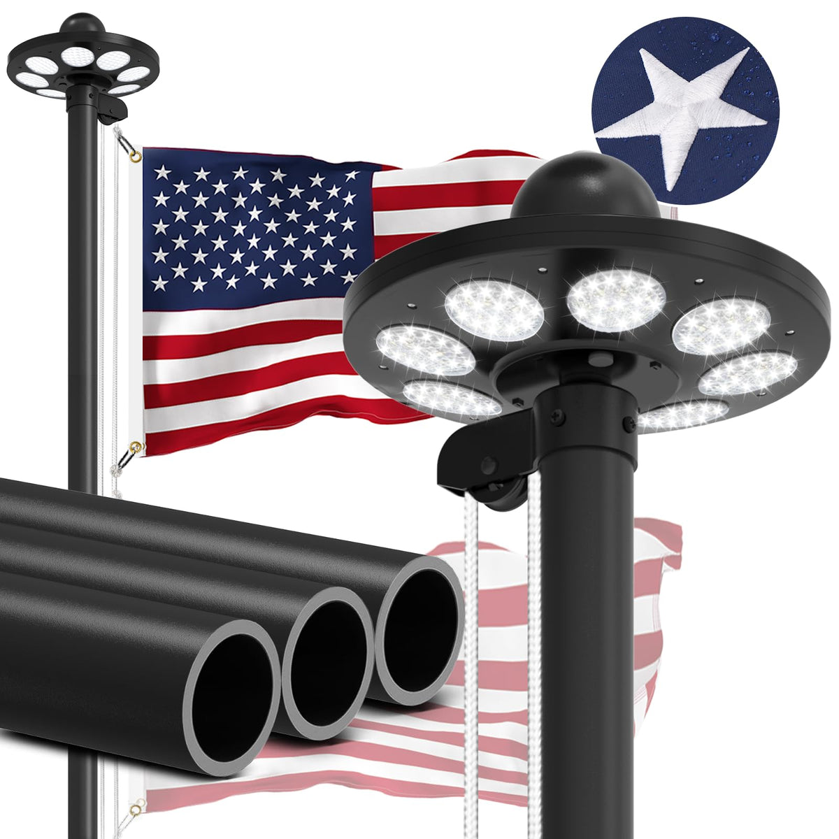 Panopole 20ft heavy-duty flagpole assembly for a sturdy outdoor display.