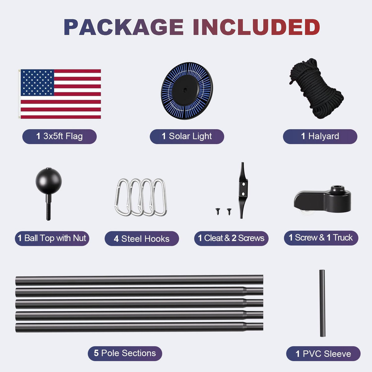 Panopole accessories include pulley and ball topper for complete setup.