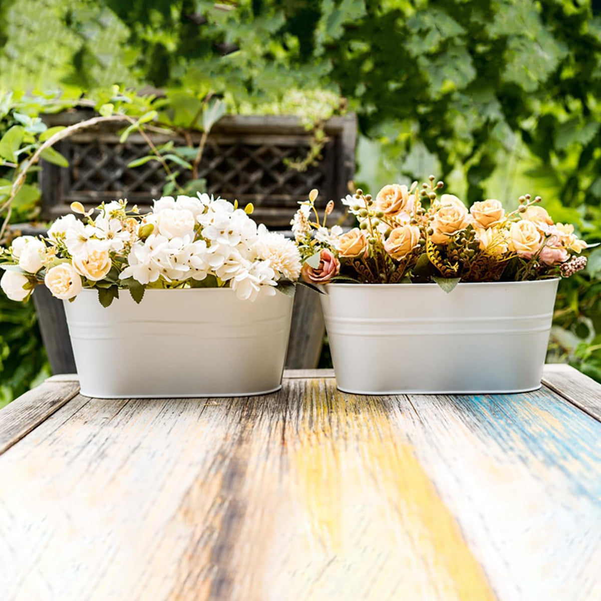 pansparade white metal hanging planters suited for indoor or outdoor decor