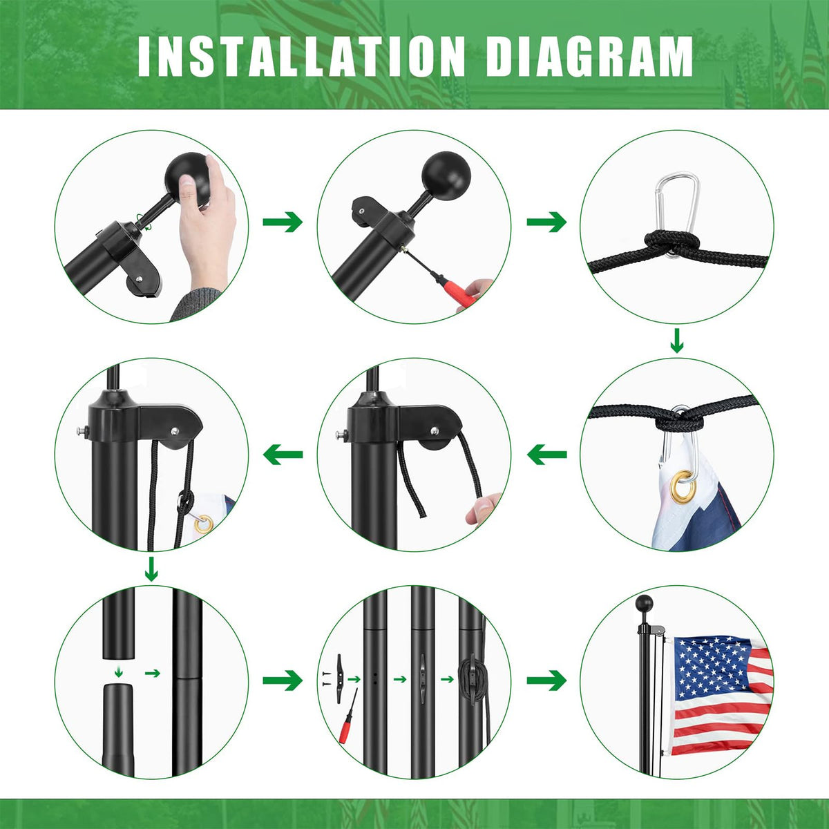 Panta flag pole stainless steel clips secure the flag
