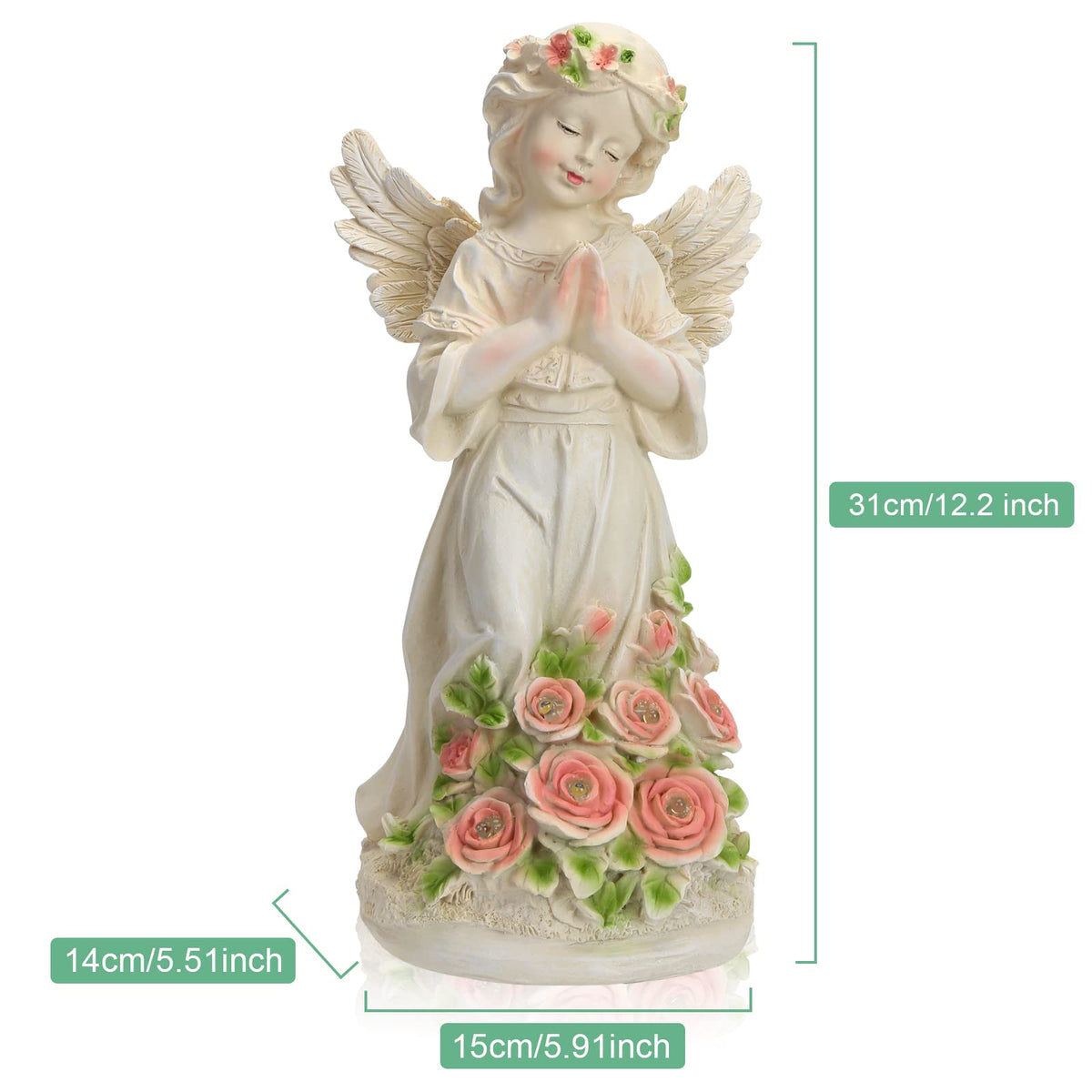 Panven hand-painted angel statue in durable resin for long-lasting garden decor.
