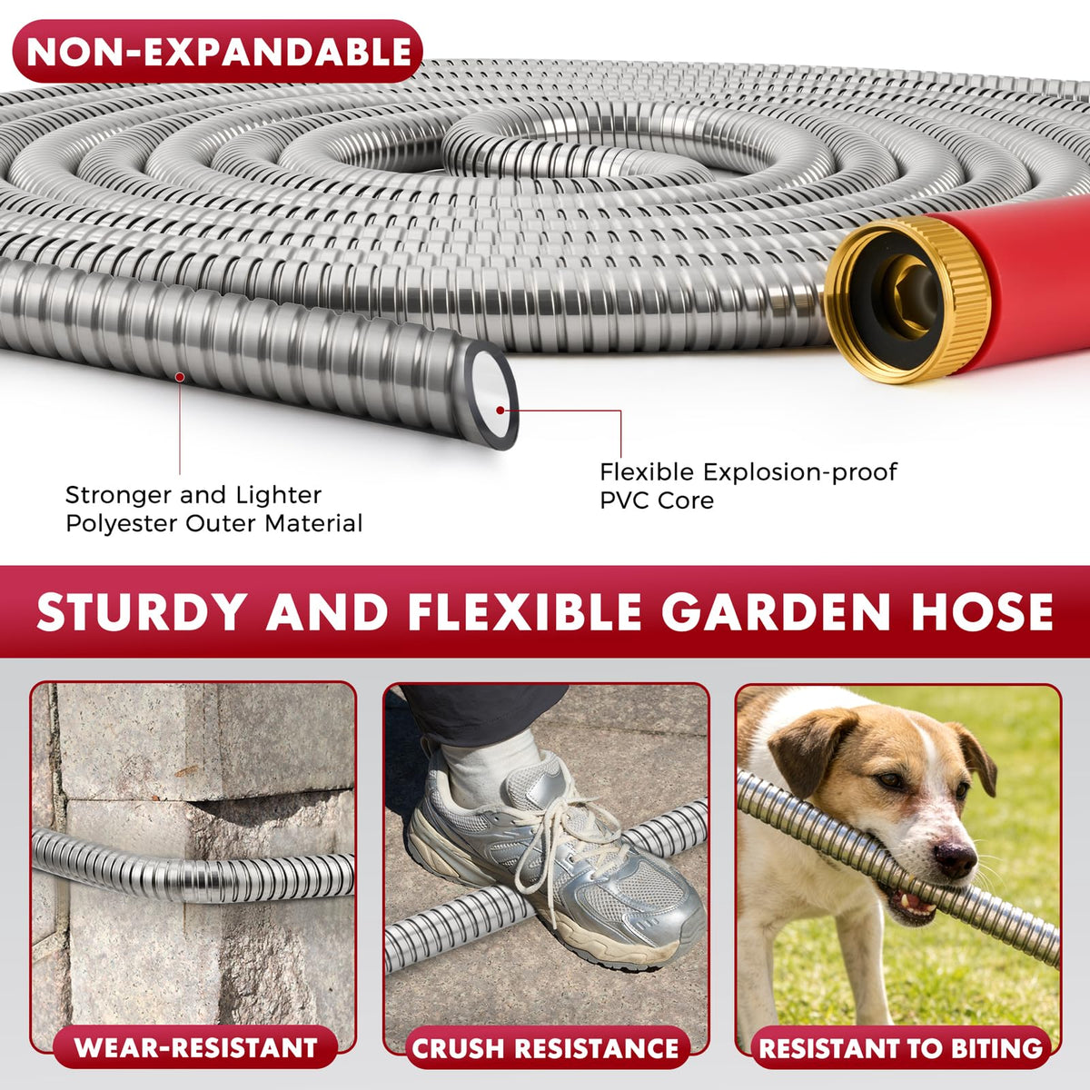 PANYEE lightweight flexible hose makes handling and storage easy around gardens and decks.