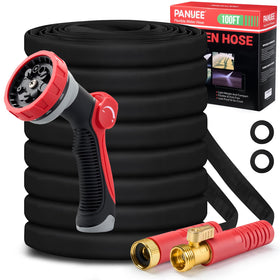 Panyee Upgraded 100ft hose extended view shows steady water for garden watering
