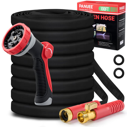 Panyee Upgraded 100ft hose extended view shows steady water for garden watering