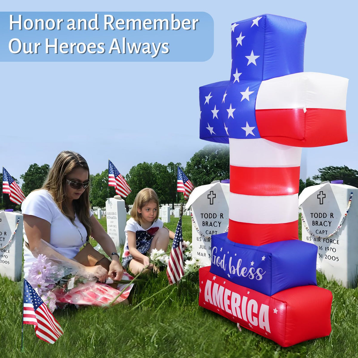 PARAYOYO patriotic cross inflatable with LED lights for evening yard decor