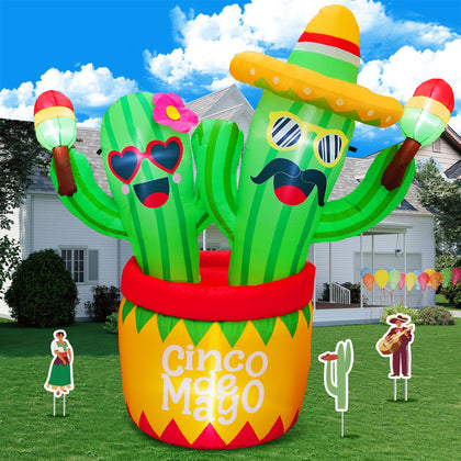 Parayoyo 6ft Cinco de Mayo inflatable cactus couple lighting outdoor fiesta decor