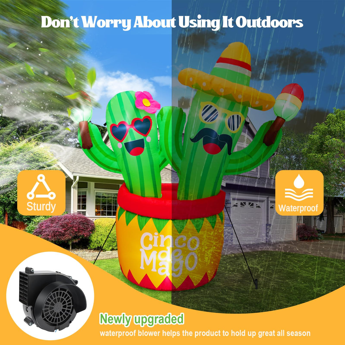 Built in waterproof air blower with UL plug for safe inflation