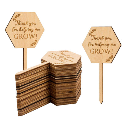 PARBEE succulent tag with hexagon wood engraving for easy plant labeling