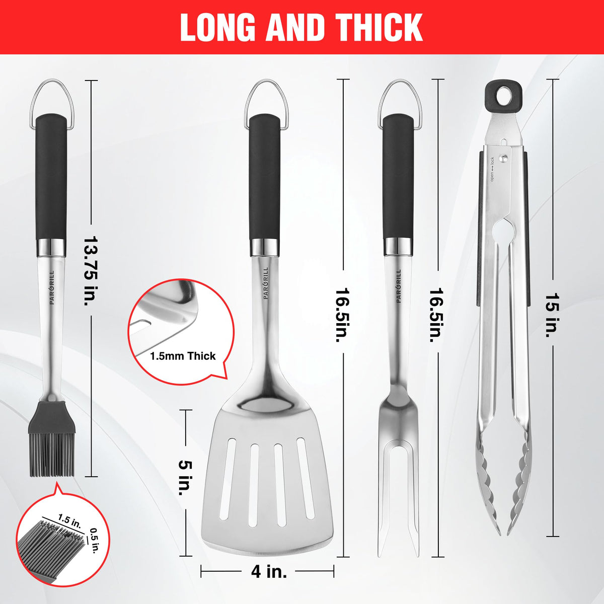 PARGRILL fork stainless steel for sturdy turning and precision