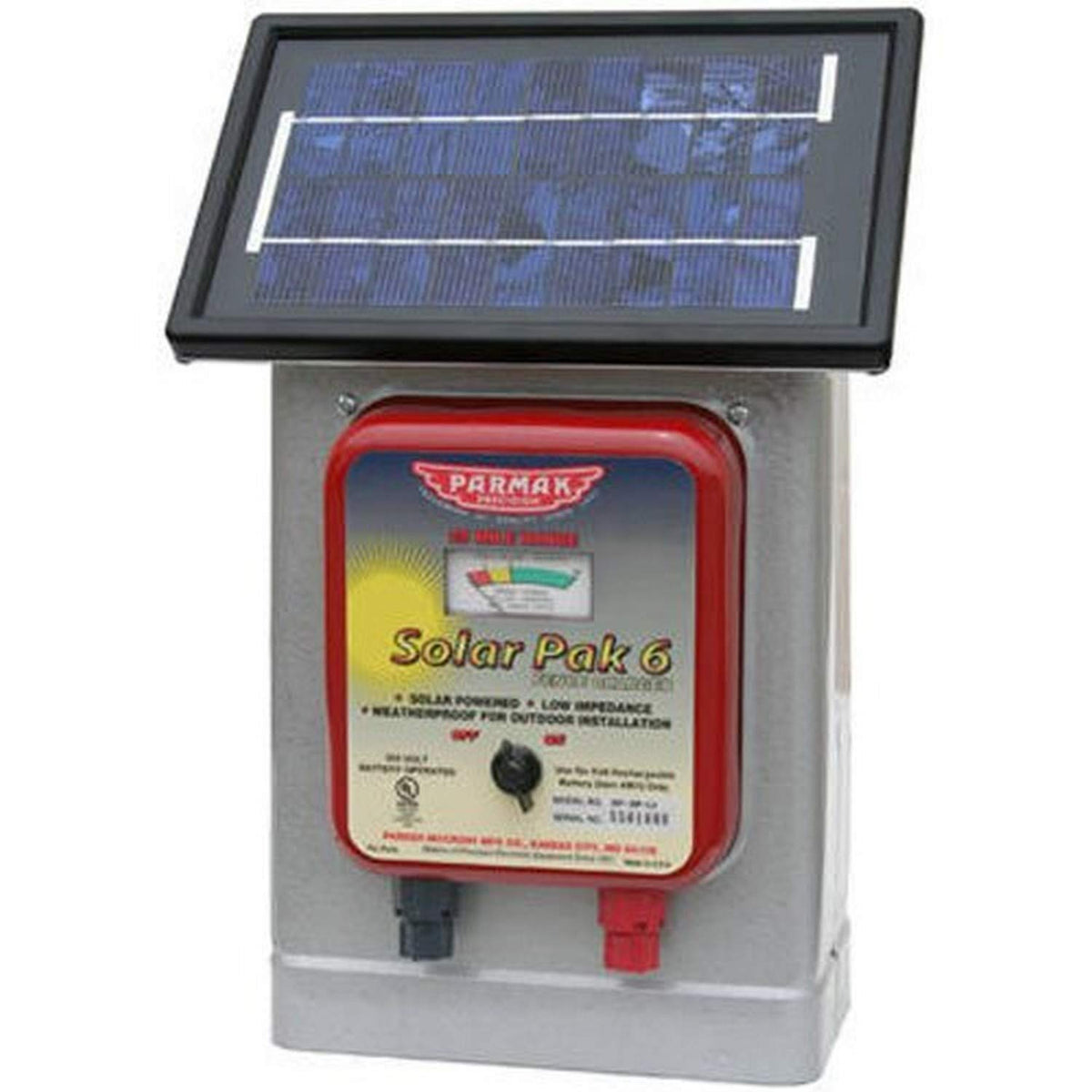 Parmak DF-SP-LI solar fence charger for remote pastures; weatherproof and efficient.