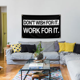 parrekek Grind Hustle Flag displayed in an office wall space