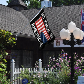 Parrekek No Kings In America flag with brass washers for easy mounting