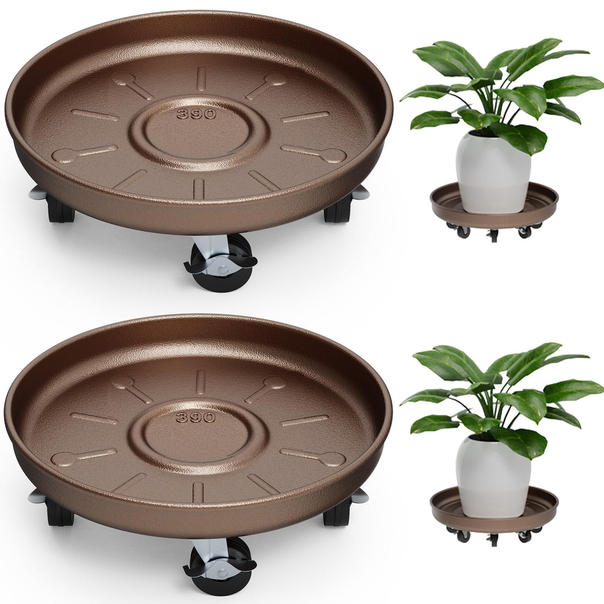 Parsagi plant saucer 14-inch rolling caddy showing easy mobility and heavy-pot support.