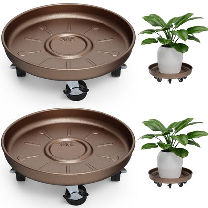 Parsagi plant saucer 14-inch rolling caddy showing easy mobility and heavy-pot support.