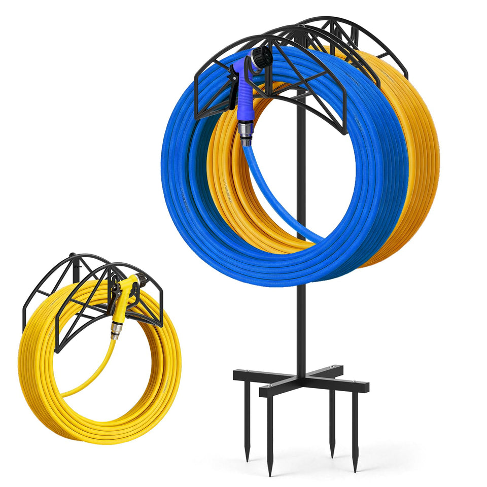 ParseBio garden hose holder with heavy-duty two-hose storage for outdoor use