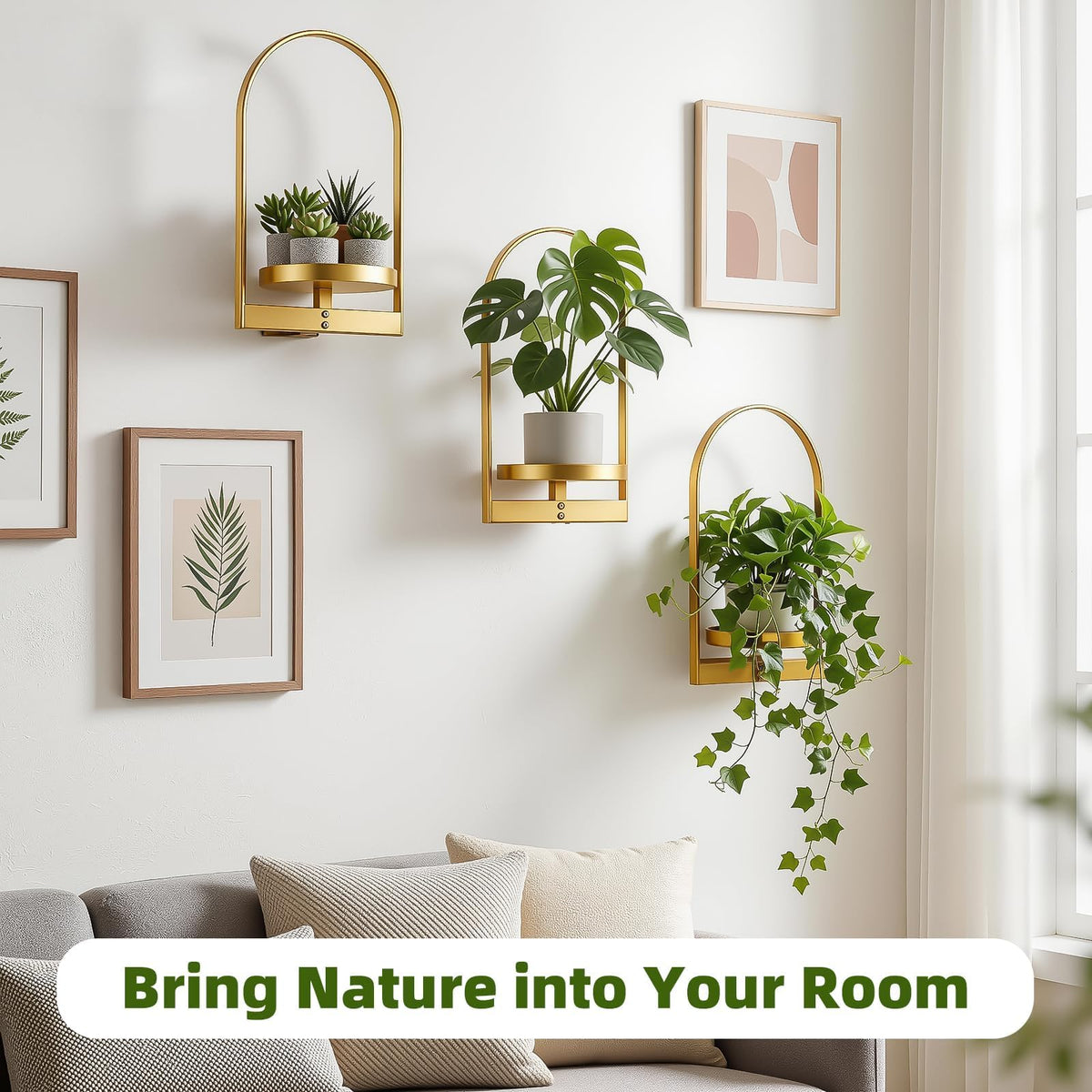 PARTNERJOY gold wall planters add depth and warmth to rooms.
