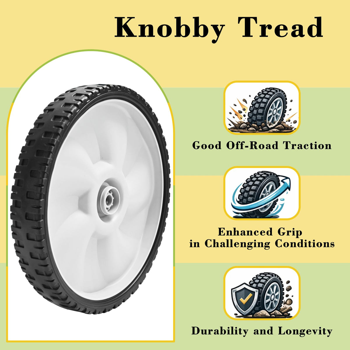 Parts Camp 11-inch wheel with deep tread, reliable grip on varied surfaces.